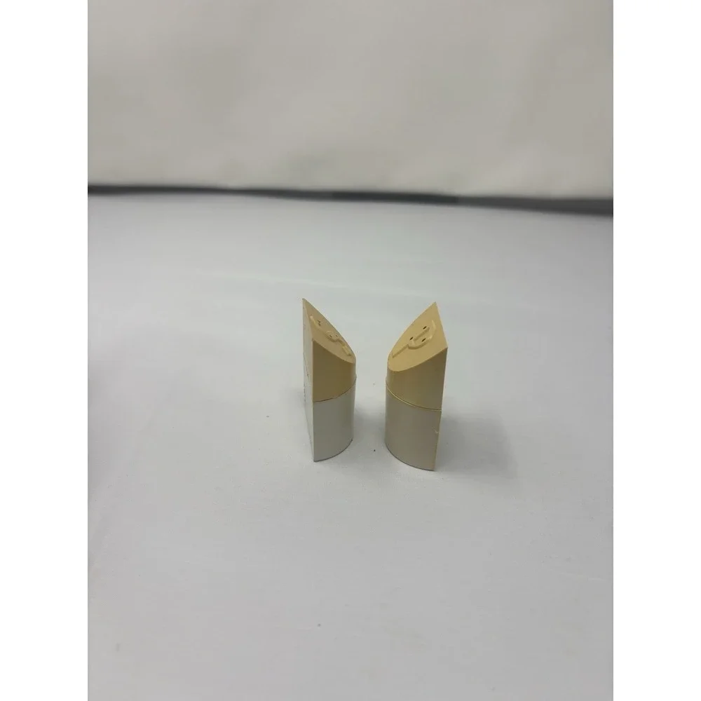 Retro Beige White Half Circle Hard Plastic Salt & Pepper Shaker Set MCM Kitsch